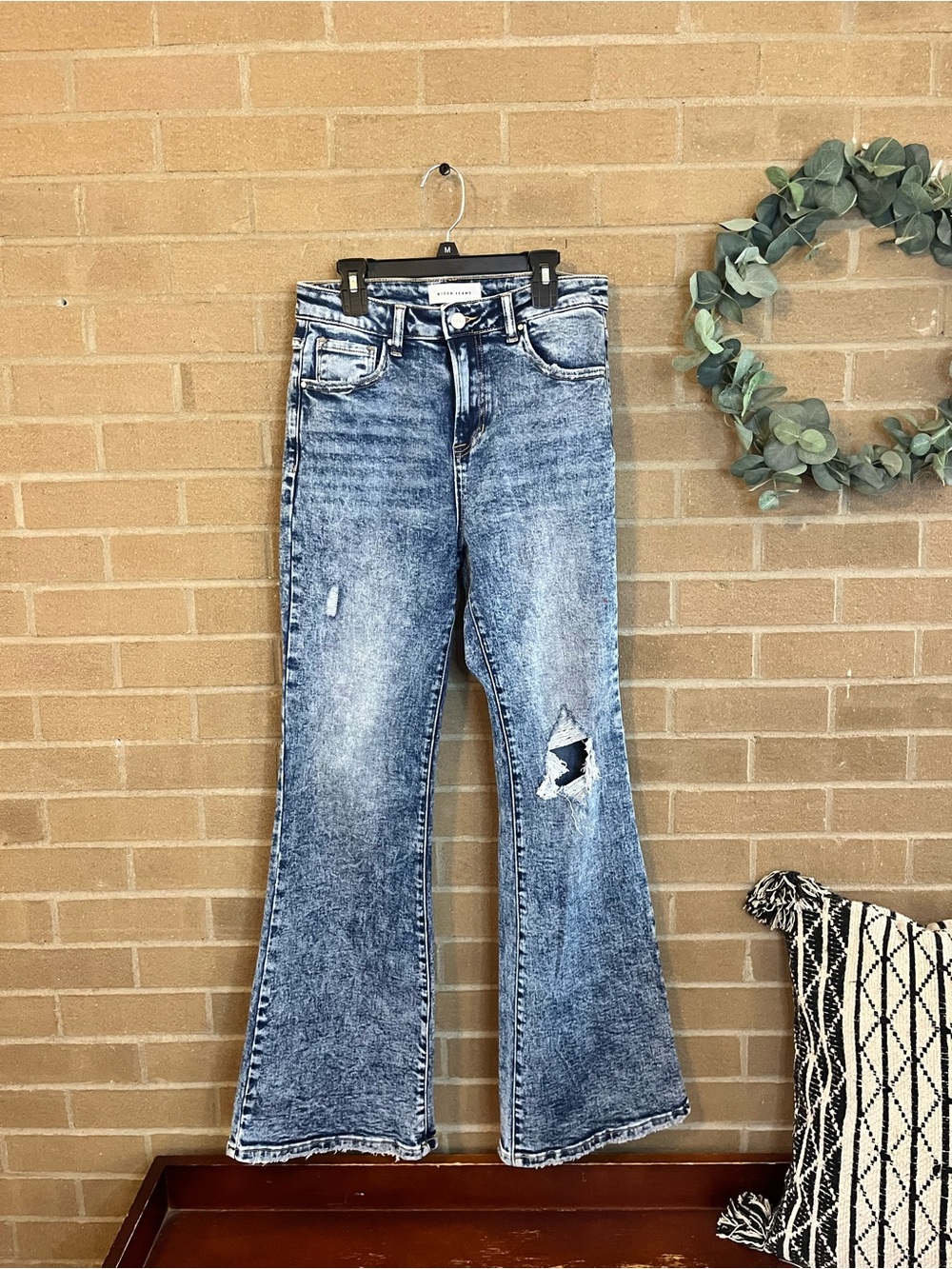 Women’s High-Rise Distressed Flare Jeans - Light Blue